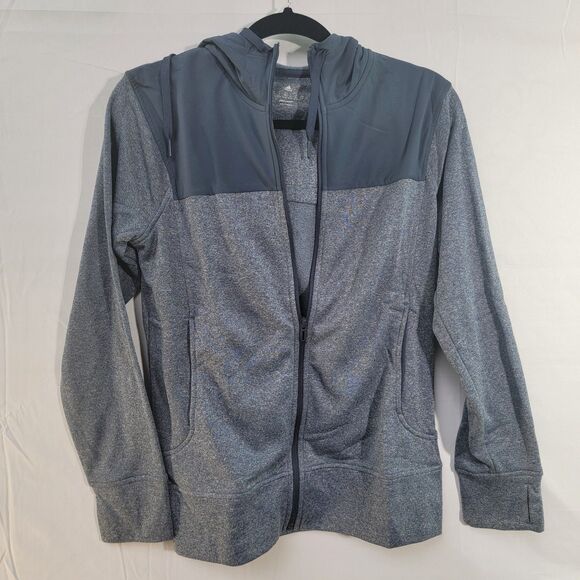 Adidas Gray/Slate Blue Full Zip Up Sweater Hooded W/ Thumb Holes Women's M - Picture 2 of 8